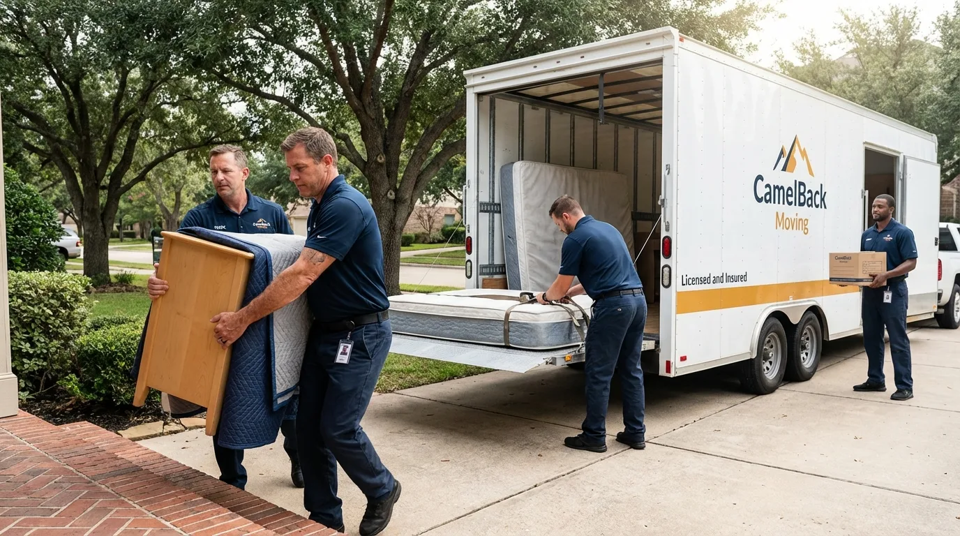 Crew loading residential truck for cross-state move from Crossett, AR