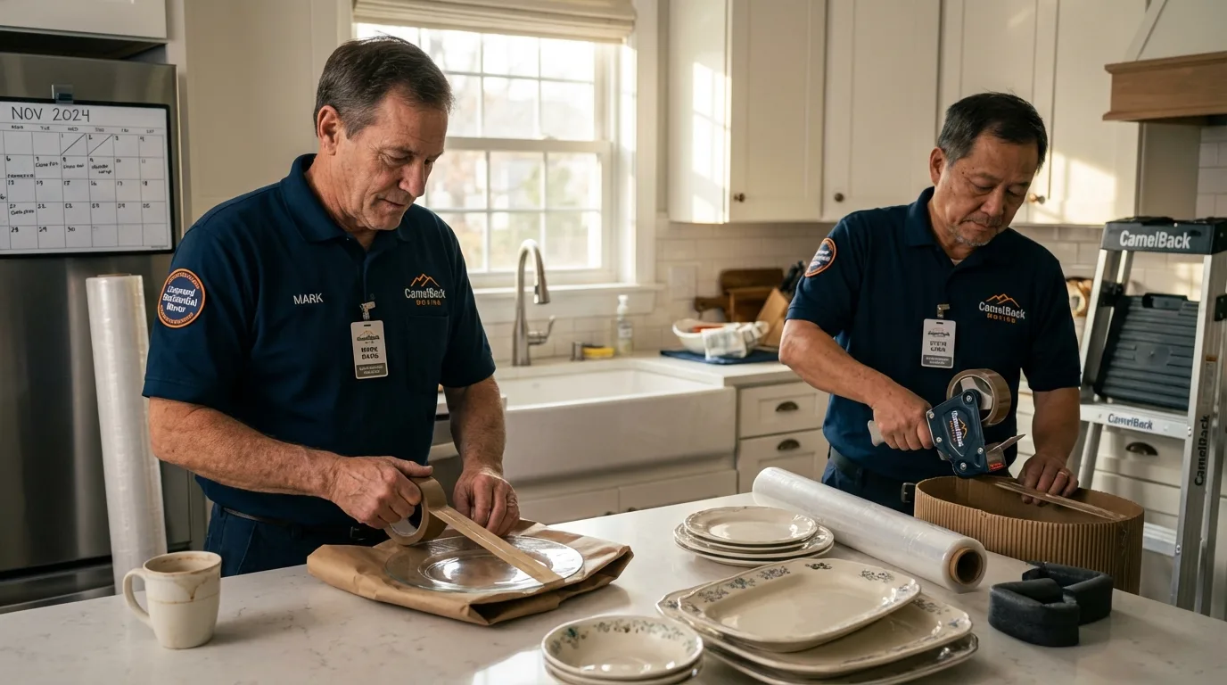 Professional crew packing kitchen dishware in Crossett, AR